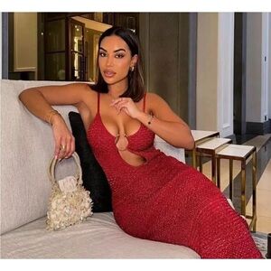 Zara BUCKLED CUT OUT metallic strappy KNIT DRESS